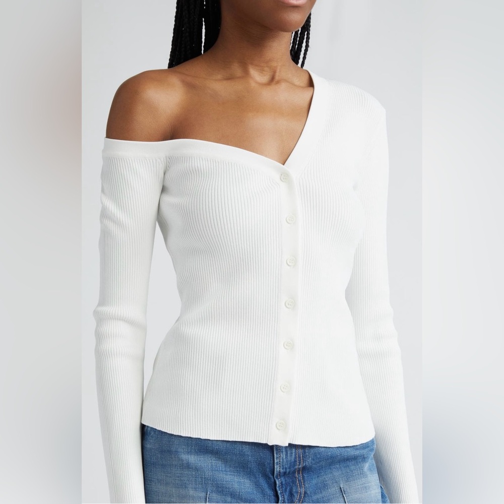 STAUD Off-White One-Shoulder Sweater